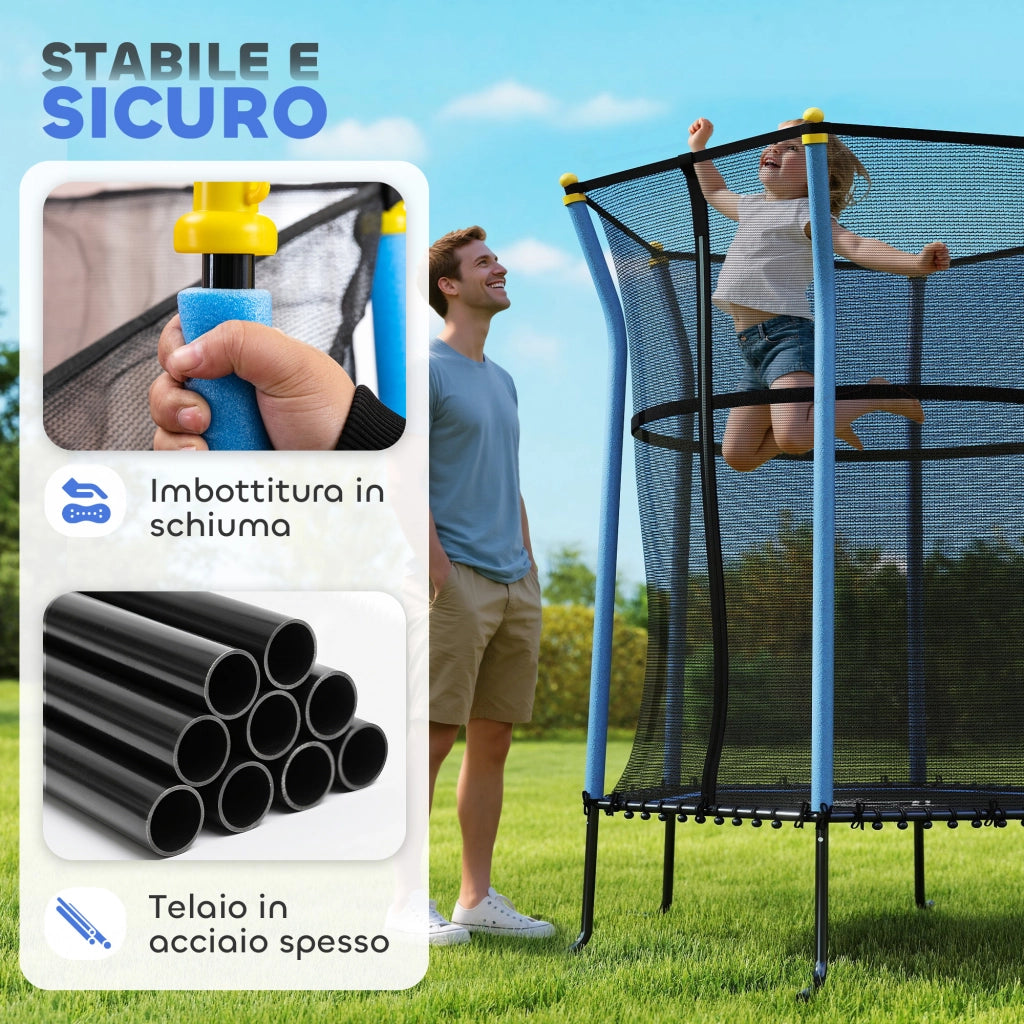 Casetta con Tappeto Elastico per Bambini ¨C Minimal ¨C Blu, Acciaio, PP e EPE, 163.5x190 cm