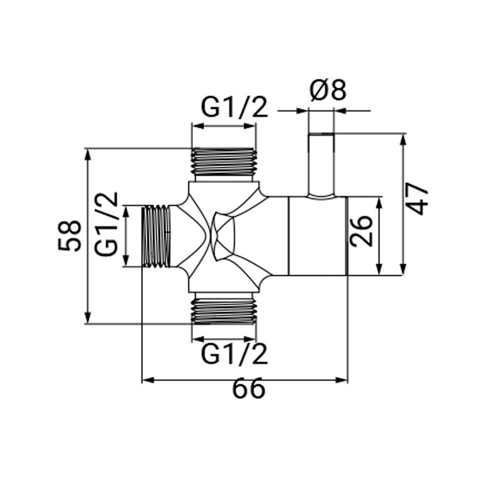 Deviatore con leva in ottone m1/2"-m1/2"-m1/2"