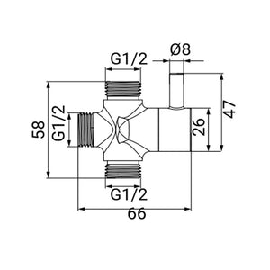 Deviatore con leva in ottone m1/2"-m1/2"-m1/2"