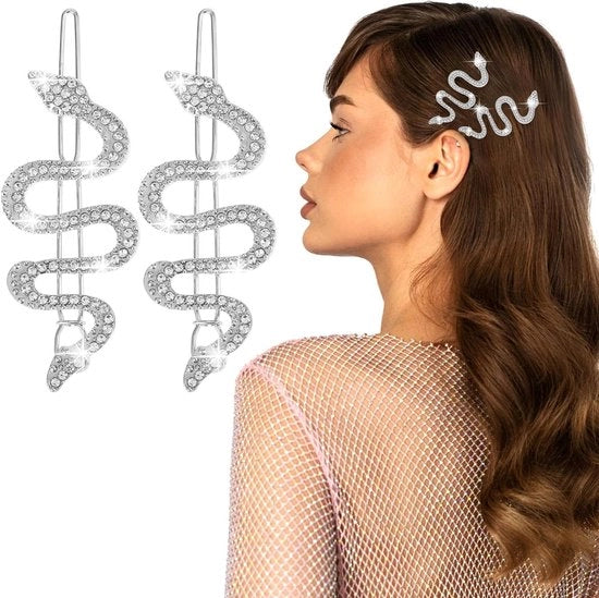 Set di 2 pezzi di accessori per capelli con serpenti in cristallo rhinestone, spille per capelli vintage e serpenti in cristallo minimale per ragazze e donne.