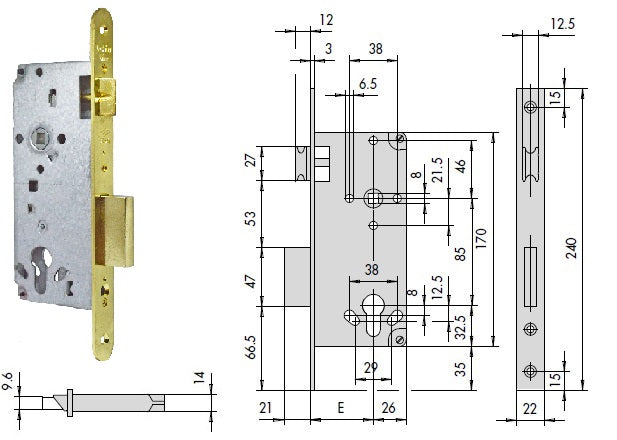 CISA SERRATURA 5C631-70 INF. B.TONDO X LEGNO S/CILINDRO
