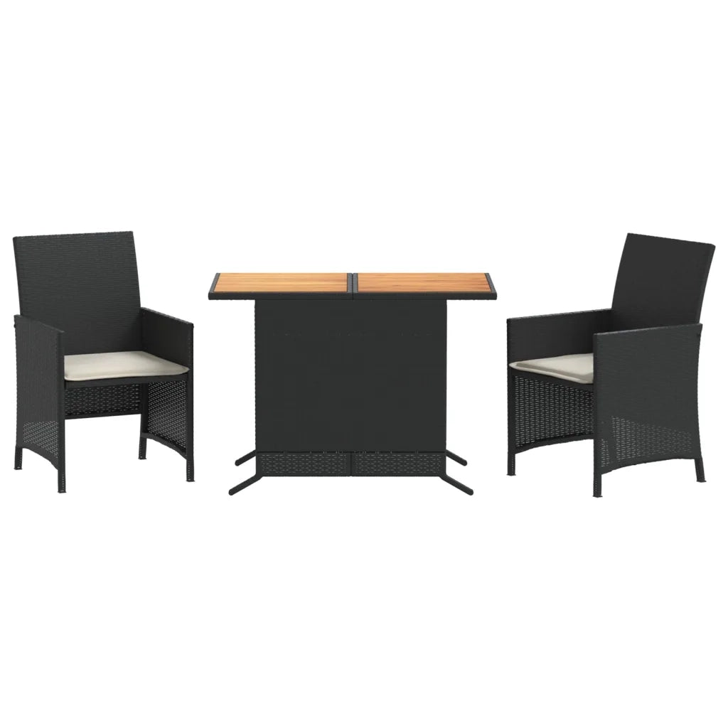 Set da BistrÃ² 3 pz con Cuscini Nero in Polyrattancod mxl 113635