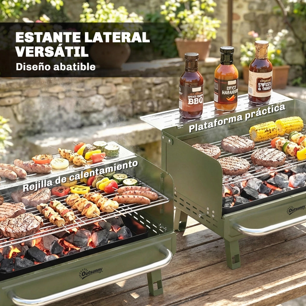 Barbecue a Carbone Pieghevole ¨C zephmum ¨C Verde 52x37x31.8 cm con Griglia Regolabile