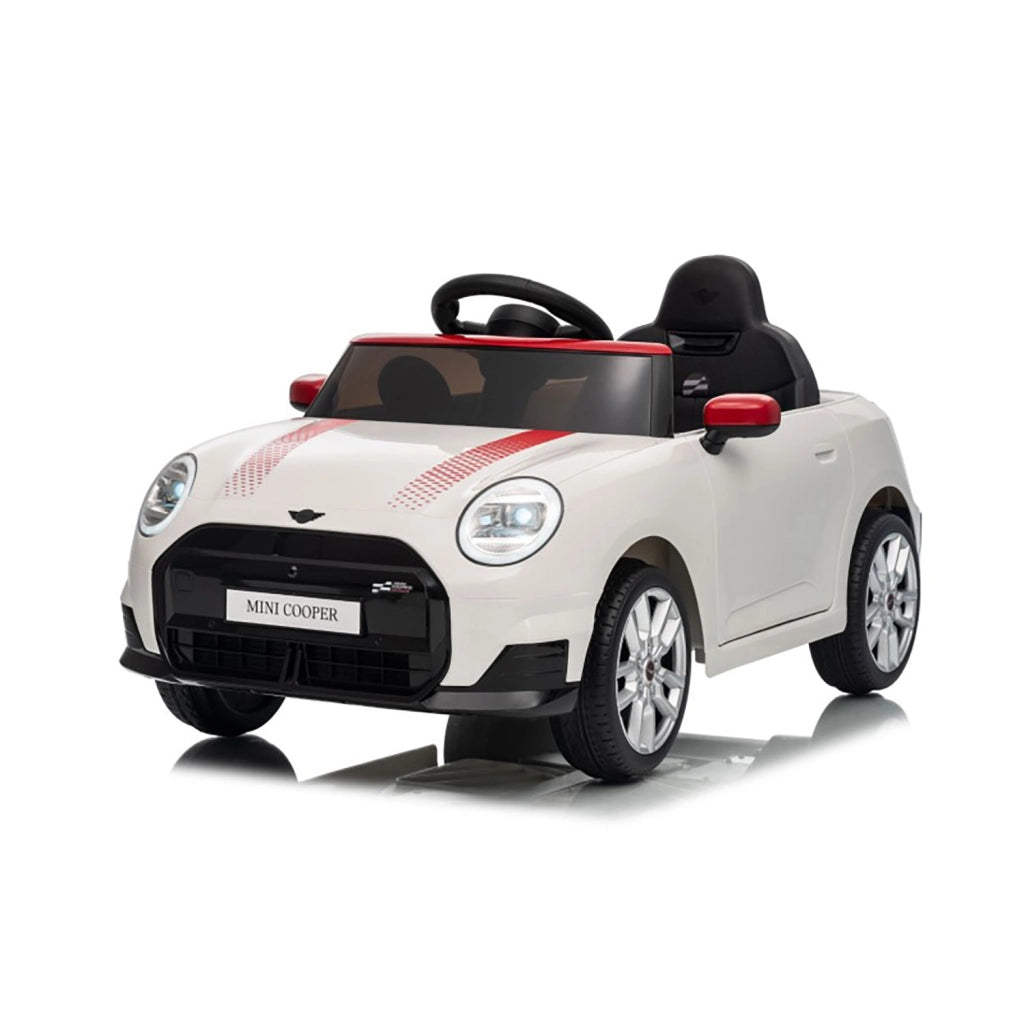 Macchina Elettrica per Bambini Licenza Ufficiale Mini Cooper S Cabrio 12V Sedili in Pelle e Telecomando Bianco