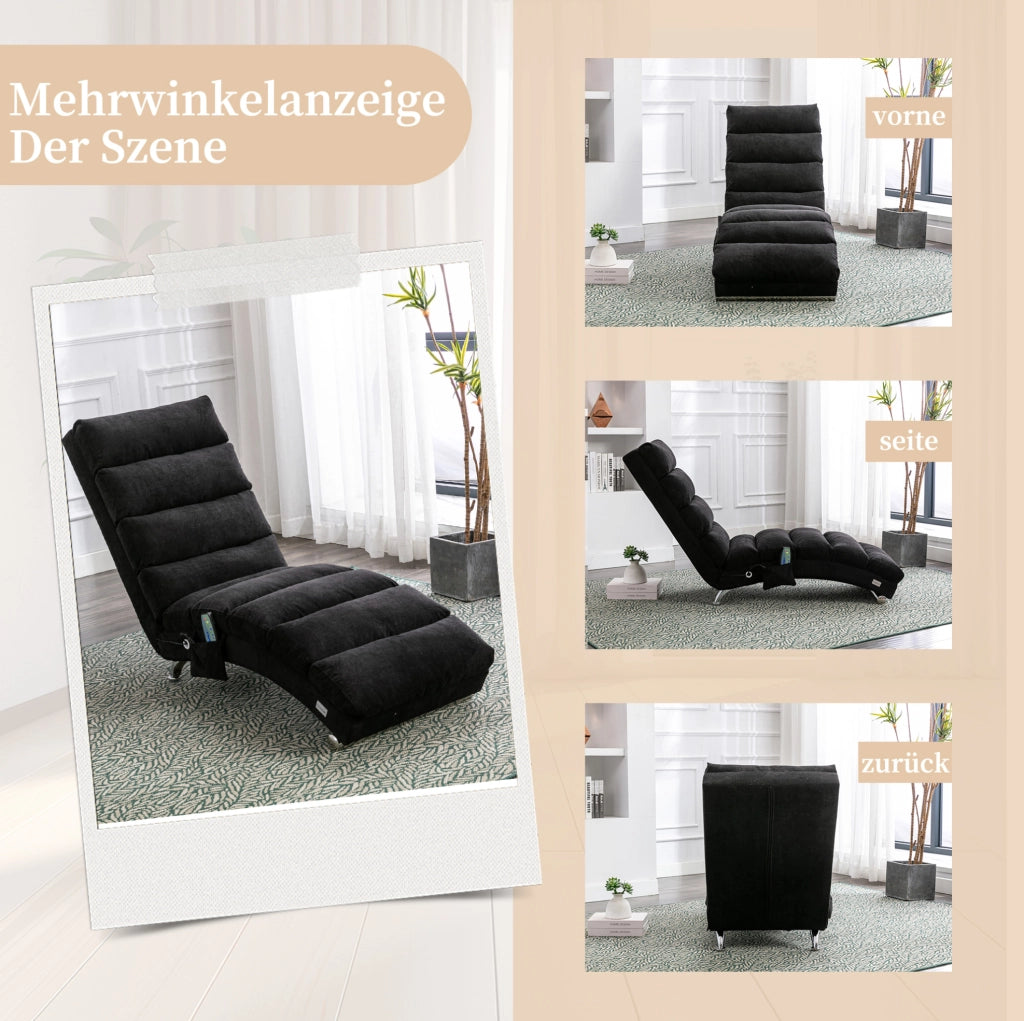 Poltrona relax fissa con massaggio e vibrazione, lino nero