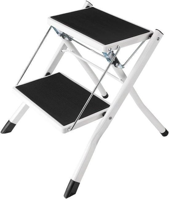 Scala a 2 gradini multifunzionale con piastra di appoggio antiscivolo per uso domestico, peso massimo 120 kg, dimensioni 42 x 48 x 415 cm.