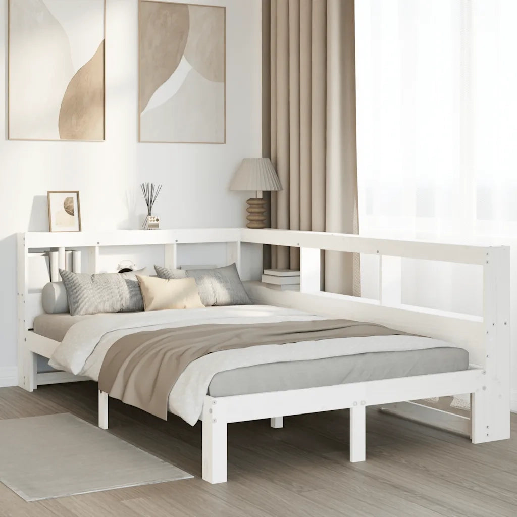 Letto Libreria senza Materasso-Struttura Letto con contenitore Bianco 135x190 cm Legno di Pino 456879