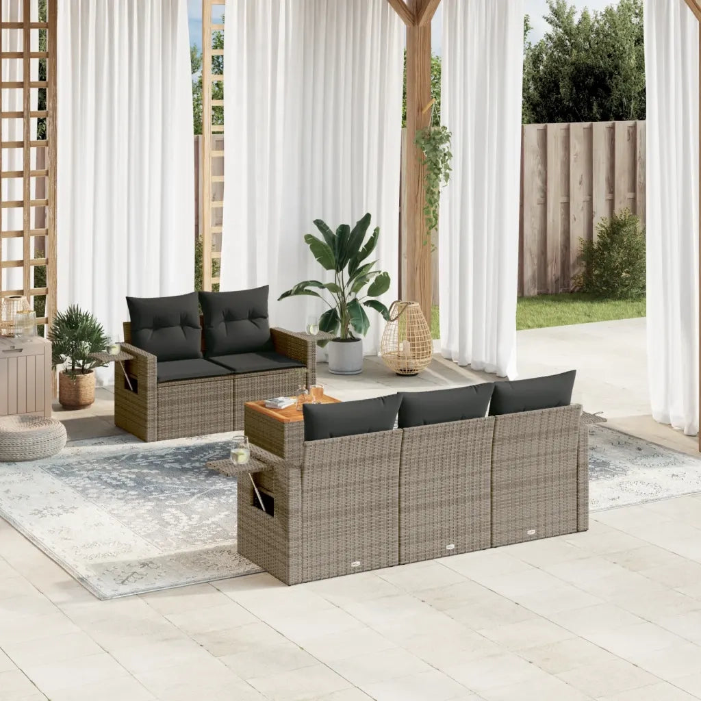 Set Divano da Giardino 6 pz con Cuscini Grigio in Polyrattan 3224450