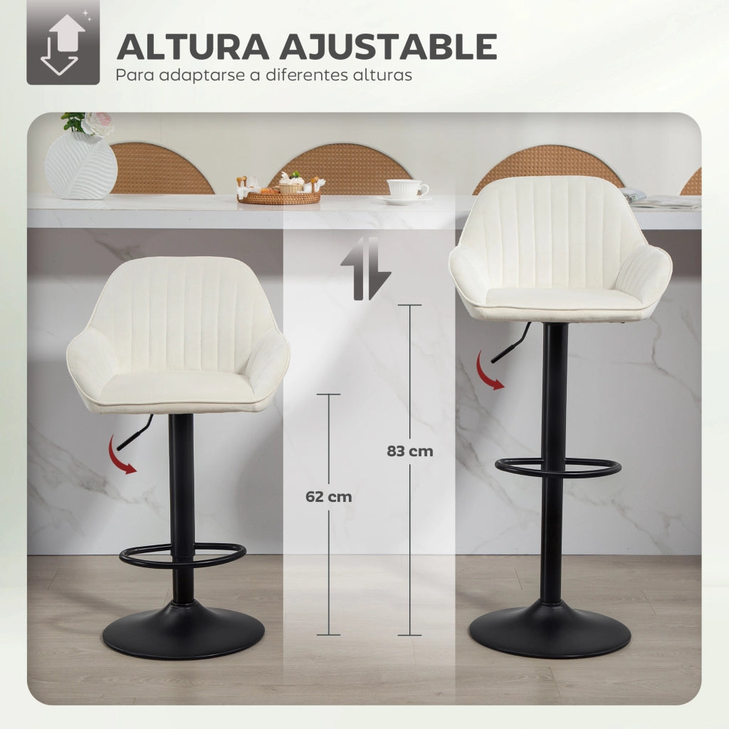 Sgabello da Bar Girevole con Schienale e Poggiapiedi ¨C Minimal ¨C Altezza Regolabile 62-83 cm, Velluto, Crema