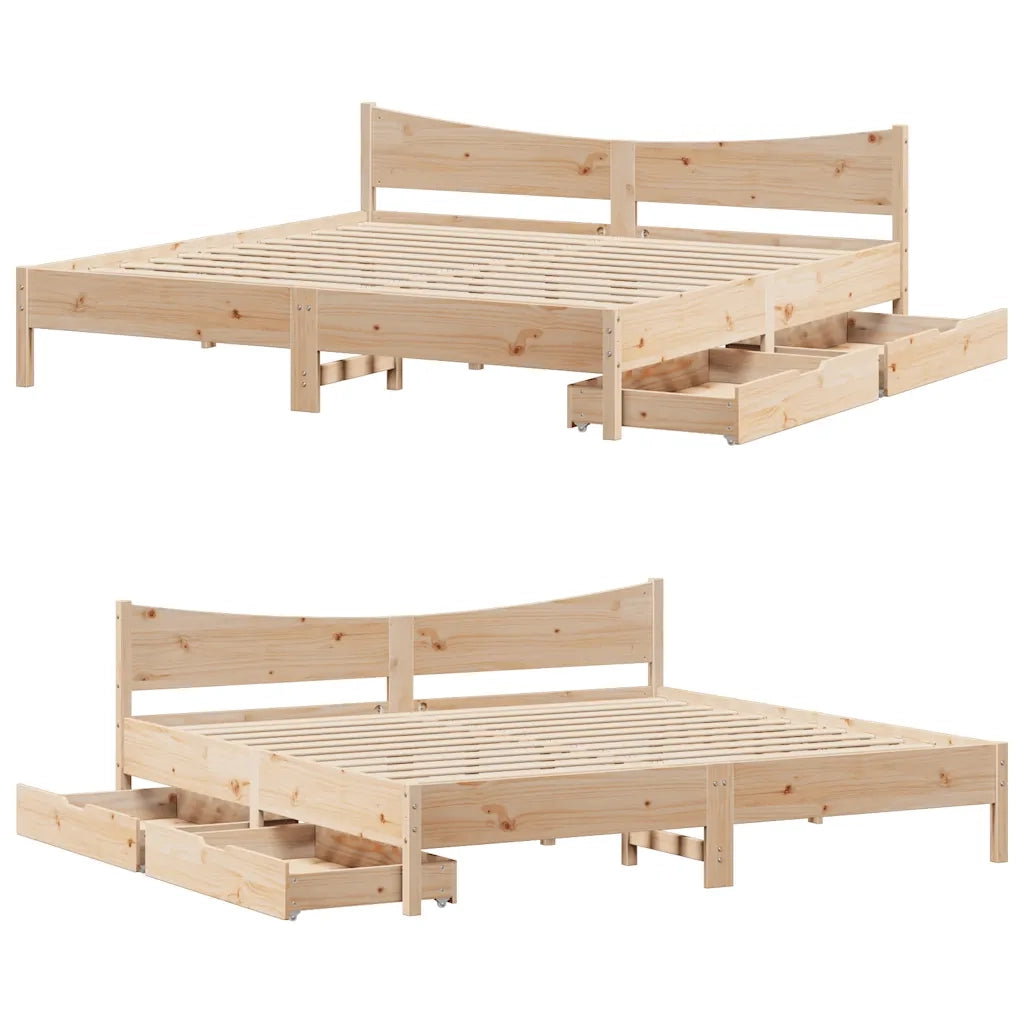 Giroletto con Cassetti 200x200 cm in Legno Massello di Pino 3301893