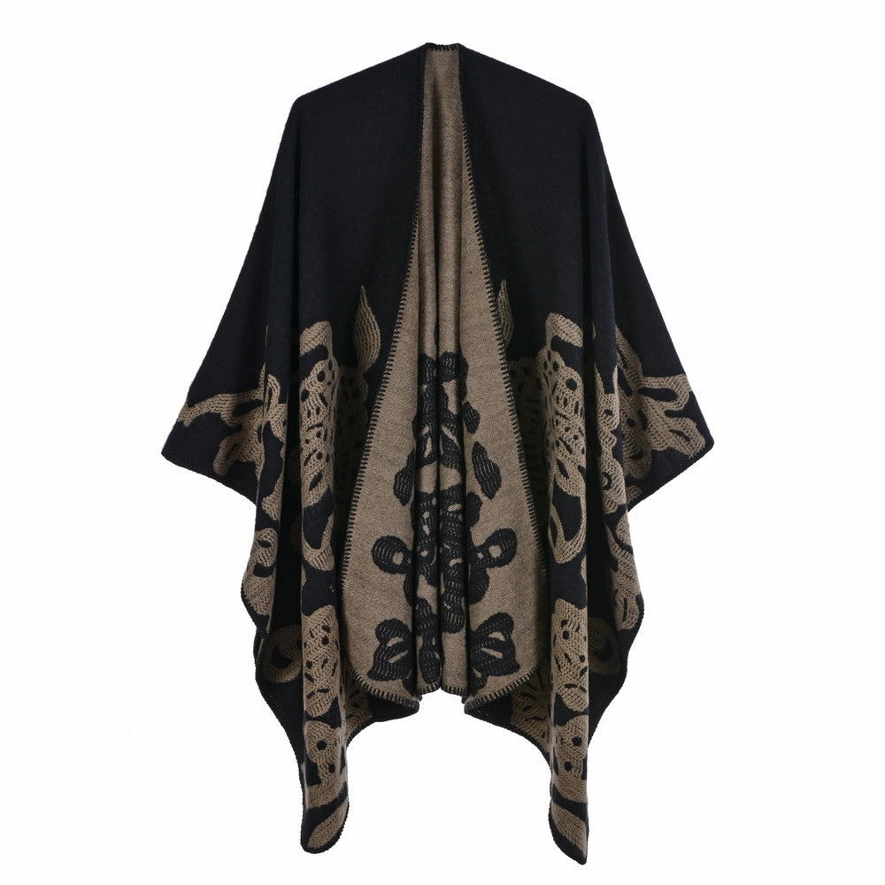Sciarpa/stola da donna, scialle/mantella spessa in cashmere con orlo spaccato, alla moda.