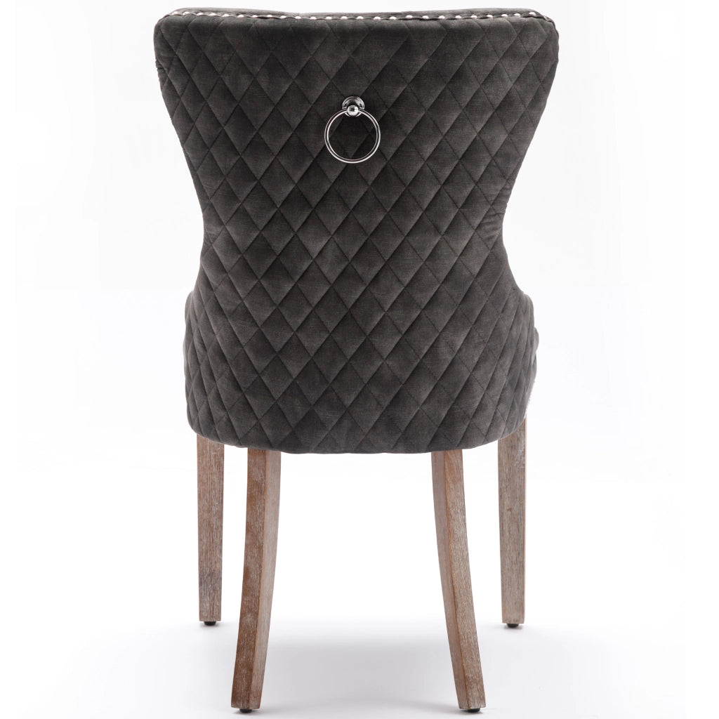 Sedie da Pranzo Imbottite in Velluto ¨C MINIMAL ¨C Set 2 Pezzi, Gambe in Legno Massello, Grigio