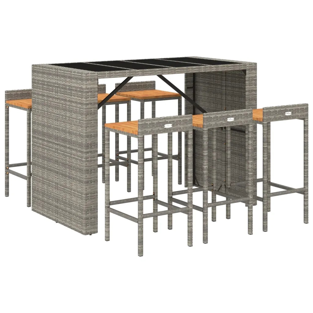 Set Bar Giardino 7pz Grigio Polyrattan e Legno Massello Acacia 3187687