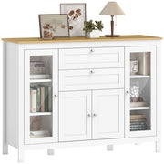 Mobile Cucina con 2 Cassetti e 3 Armadietti. Ante in Vetro e Ripiani Regolabili. 120x40x90 cm. Bianco e Rovere