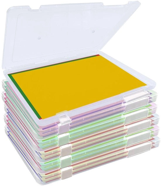 Pacchetto di 6 scatole per archiviazione A4, scatole per archiviazione trasportabili per A4, organizzatore trasparente A4 sottile, resistente agli urti, scatole di plastica robuste per documenti, lettere, album, documenti ufficiali