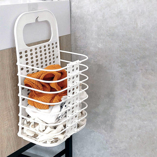 Cesto porta biancheria pieghevole ed appendibile in plastica