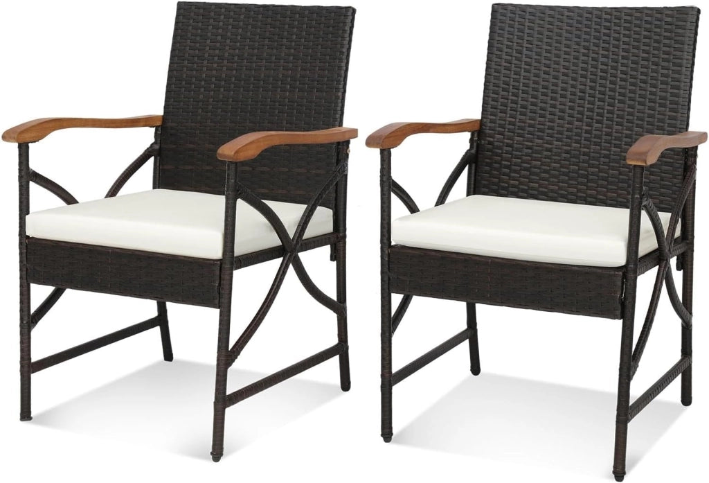 Set di 2 Sedie in Rattan, Sedia Giardino Poltrone da Esterno con Cuscini per Seduta con Cerniera, Set di 2 Comode Sedie per Giardino, Patio, Terrazza (Modello X, 56 x 62 x 89 cm)