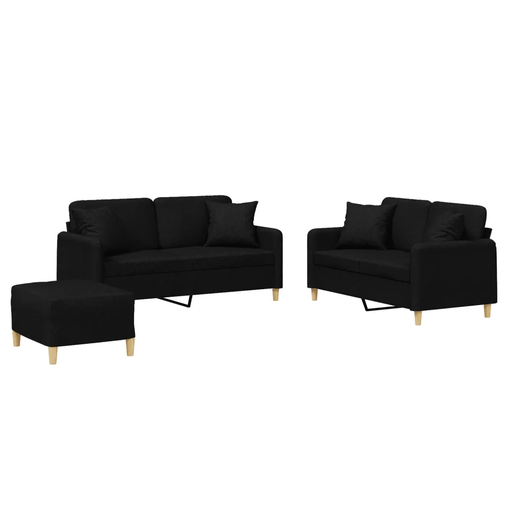 Set Divani 3 pz con Cuscini Nero in Tessuto 3202114