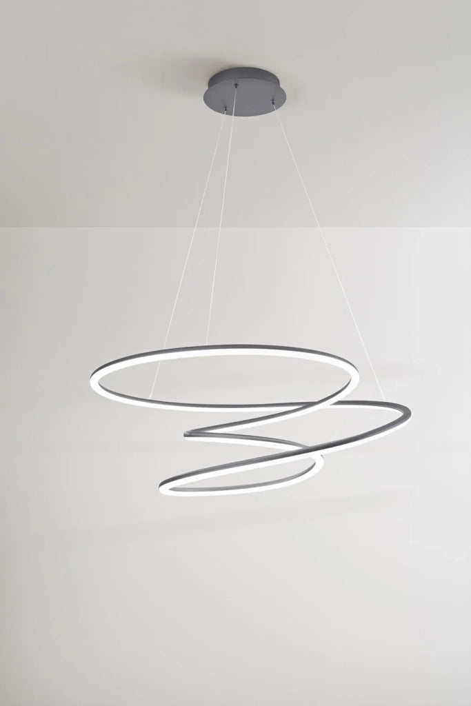 Sospensione in alluminio colore grigio metalizzato Spira LED 96W 3000K  5500Lm dimmerabile