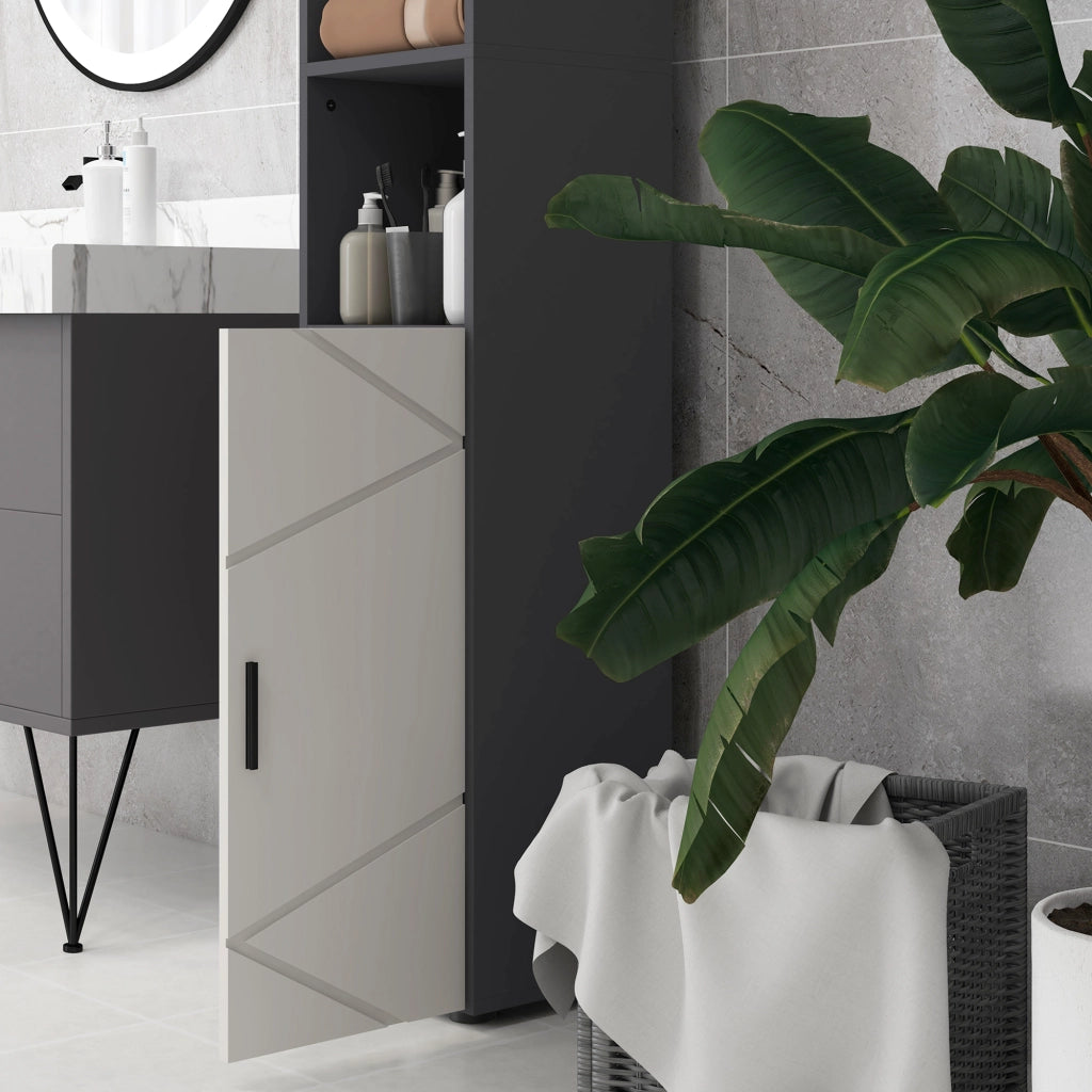 Colonna Bagno in Truciolato con Ripiani e Armadietti ¨C Zephmum ¨C 30x30x183 cm Grigio