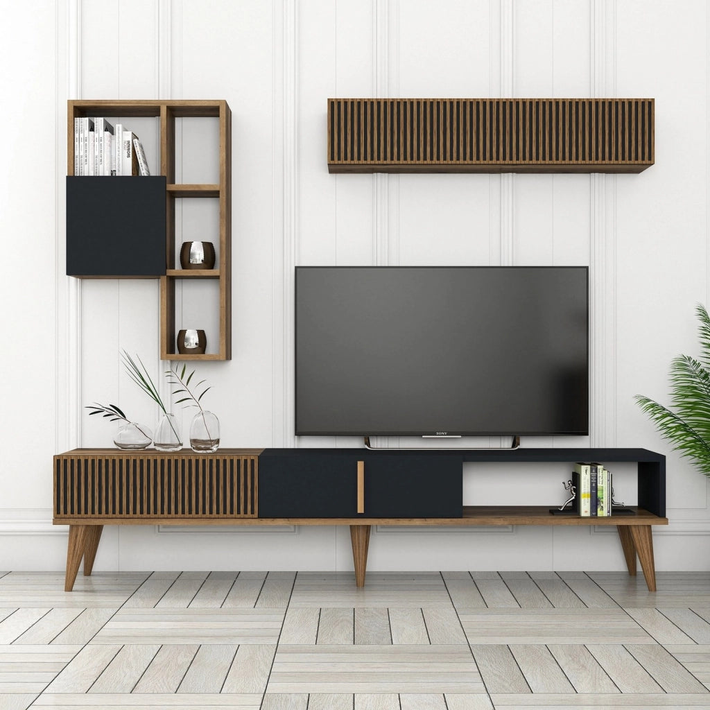Porta TV in legno "Milan" - 180 x 35 x 40 cm - Noce, Antracite