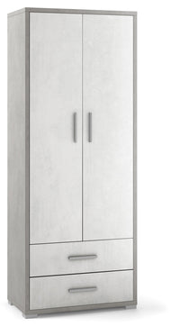 Armadio 2 Ante 2 Cassetti 71x182x41 cm Cemento/Ossido Bianco