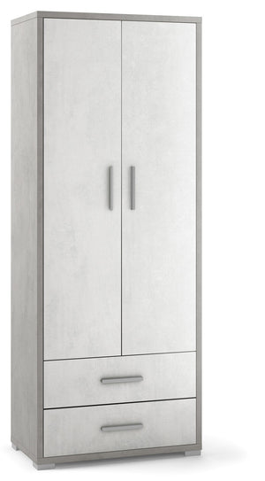 Armadio 2 Ante 2 Cassetti 71x182x41 cm Cemento/Ossido Bianco