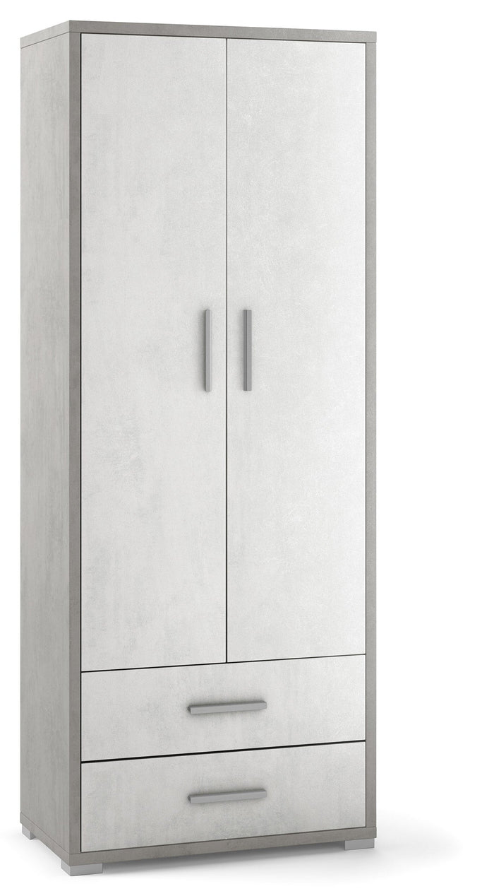 Armadio 2 Ante 2 Cassetti 71x182x41 cm Cemento/Ossido Bianco