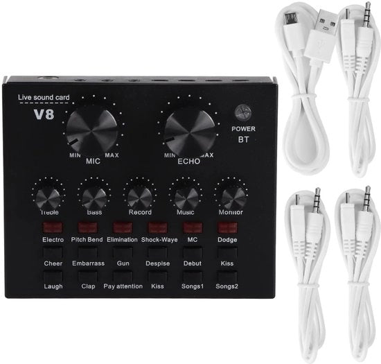Carta di Sono Multifunzionale V8 con Uscita Live - Connessione USB - Mixer Portatile - Realizzato in ABS di Alta Qualità