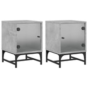 Set di 2 Comodini | Armadio da Notte | Mobiletto da notte con Ante in Vetro Grigio Cemento 35x37x50 cm