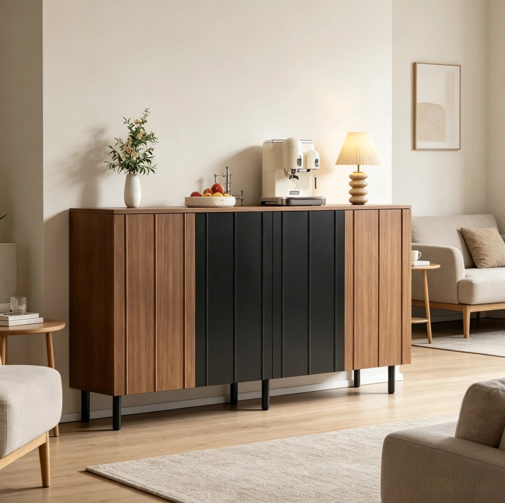 Credenza 160 x 35 x 80 cm in truciolare marrone e nero per sala da pranzo