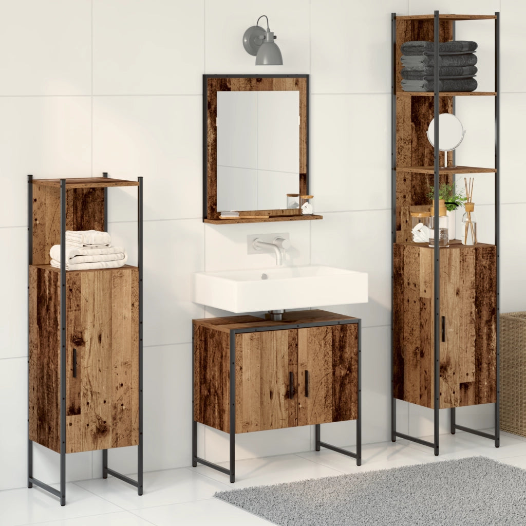Set di mobili da bagno 4 pezzi Legno invecchiato Legno ingegnerizzato