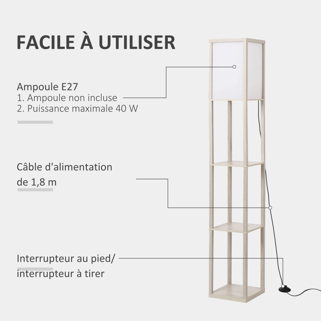 Libreria Lampadaire ¨C zephmum ¨C Grigio chiaro MDF 26x26x160 cm 3 ripiani 4 livelli