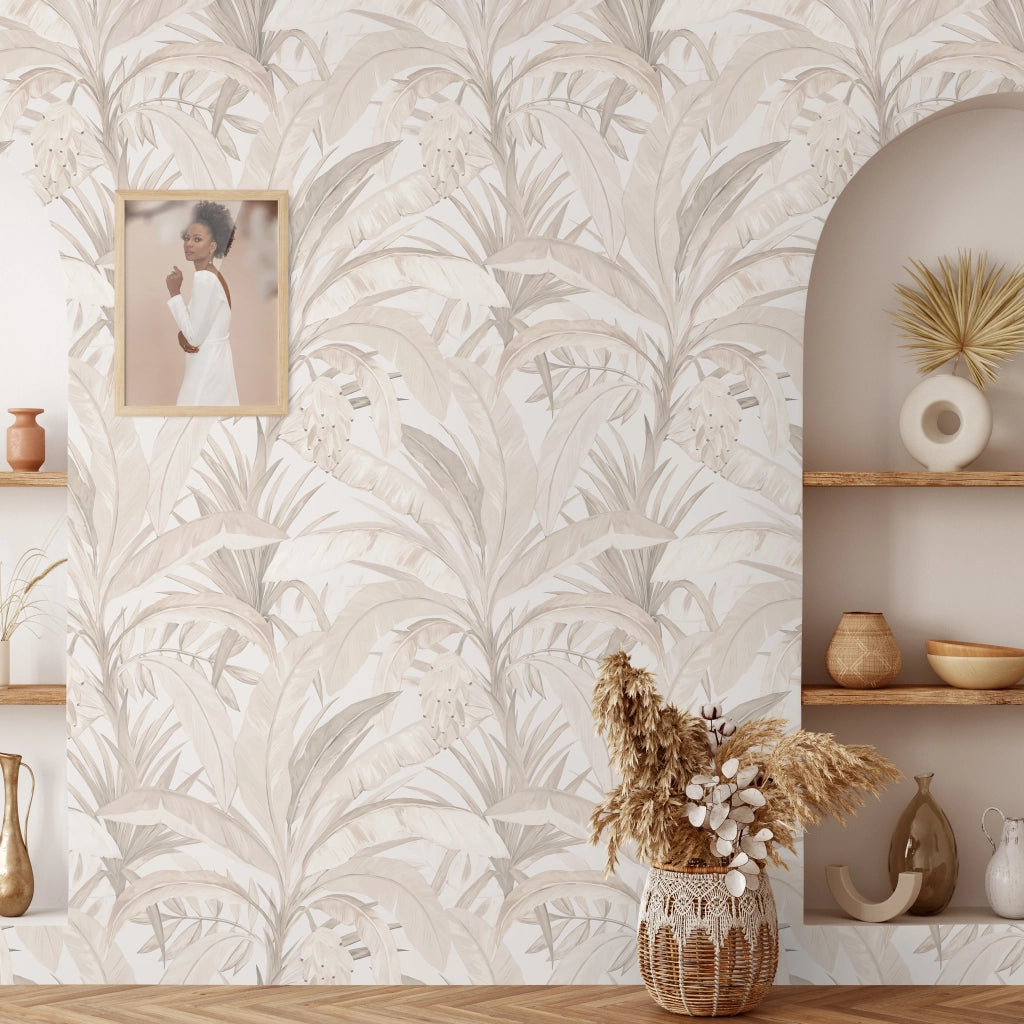 Carta da Parati Bosco Tropicale Beige Carta Vegana 250x200cm 5,5mq 