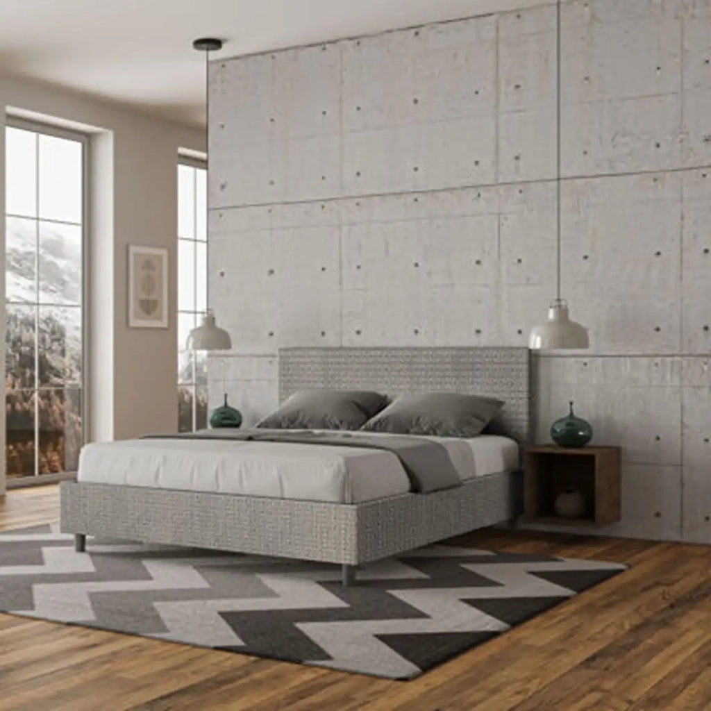 Letto matrimoniale contenitore imbottito 160x210 tessuto Labirinto 2 grigio Adele