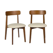 Set 2 sedie vintage in legno di hevea e similpelle, noce