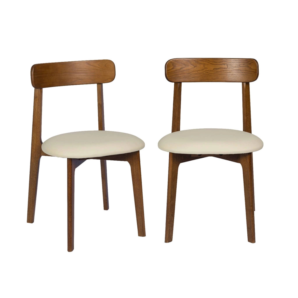 Set 2 sedie vintage in legno di hevea e similpelle, noce
