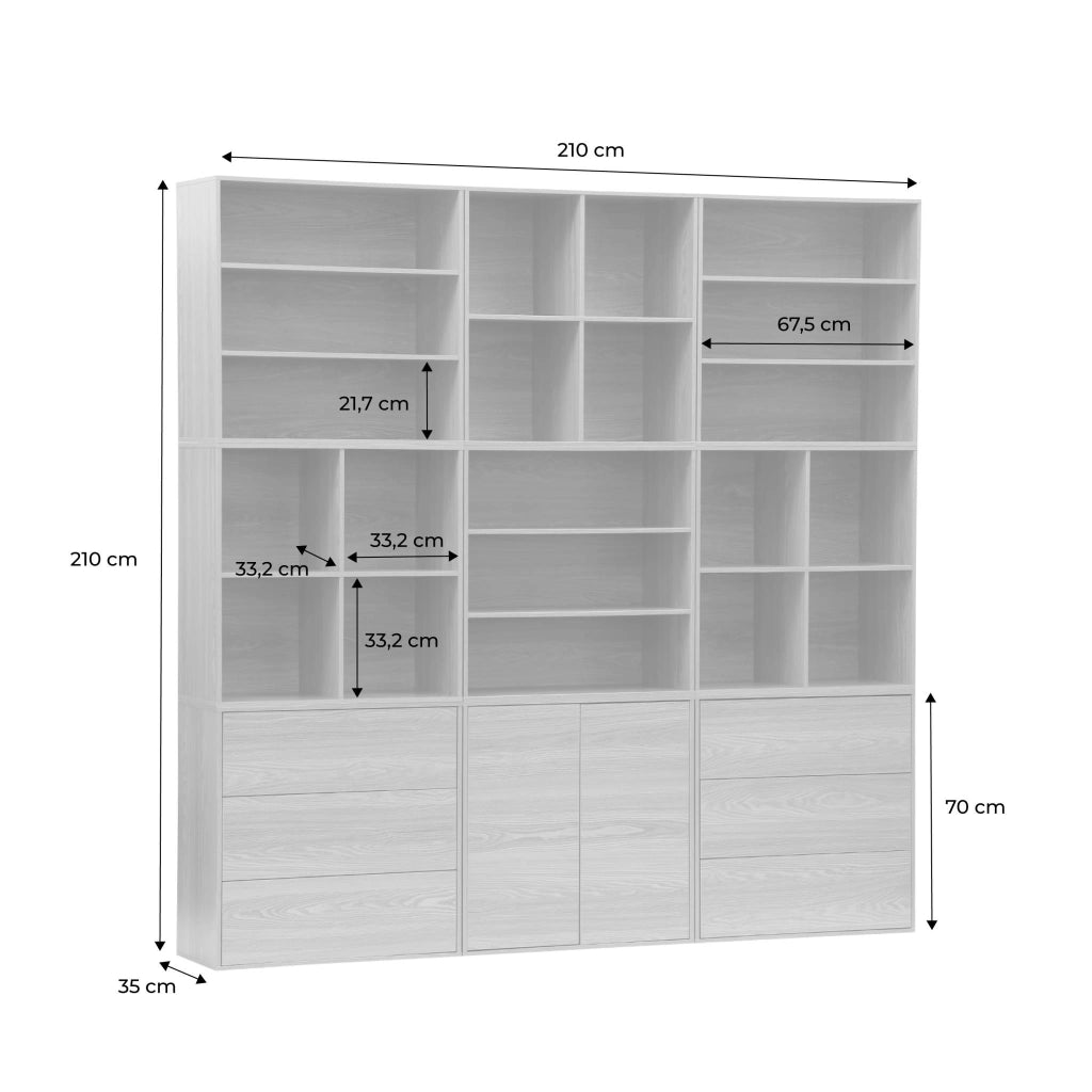 Libreria modulare decorativa in legno con 9 elementi, noce