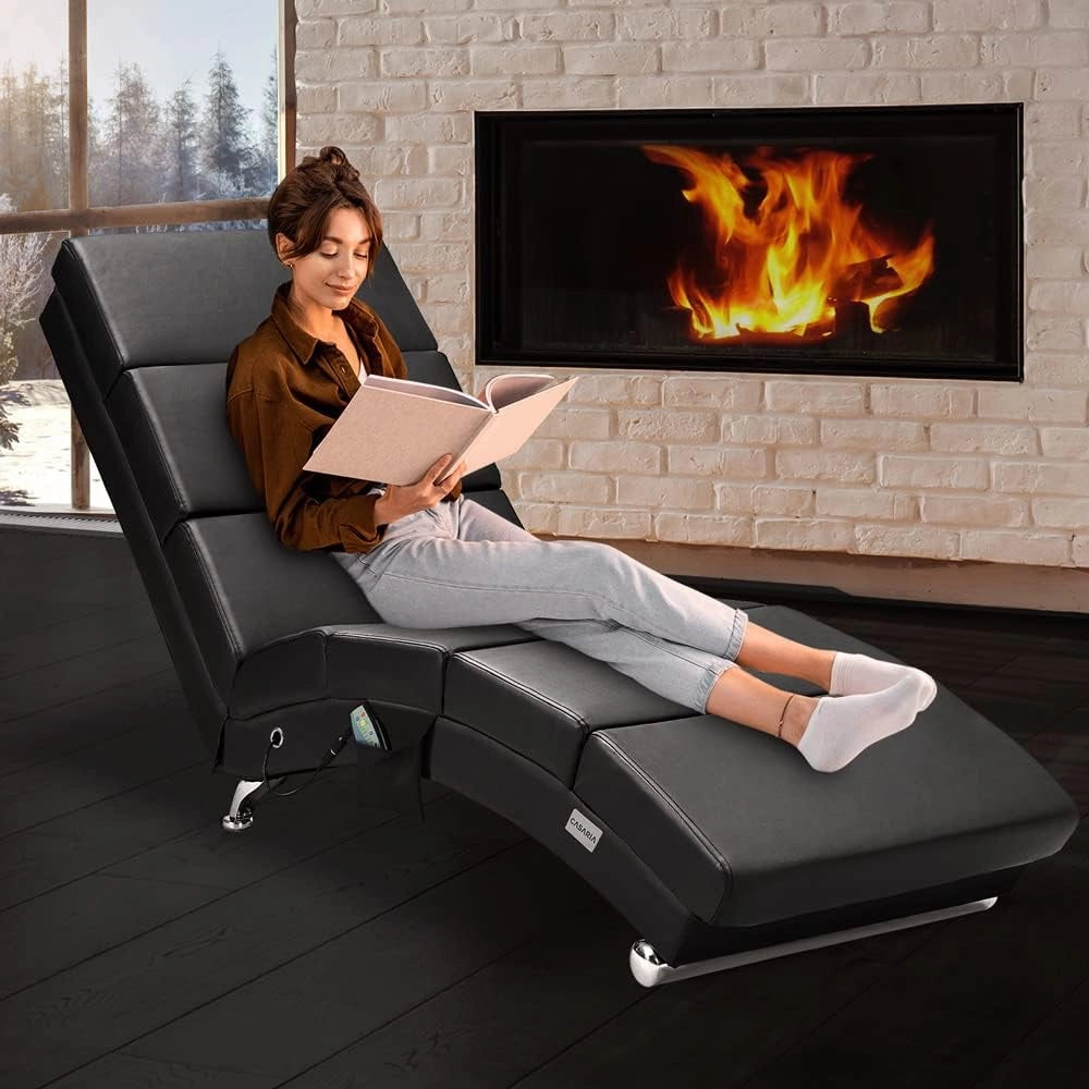 ® Poltrona Chaise Longue Funzione Massaggiante e Termica 186x89x55cm Lettino Relax Sdraio Ergonomico in Tessuto Imbottito Portata 180 kg Soggiorno Ufficio Interno Reclinabile Lettura