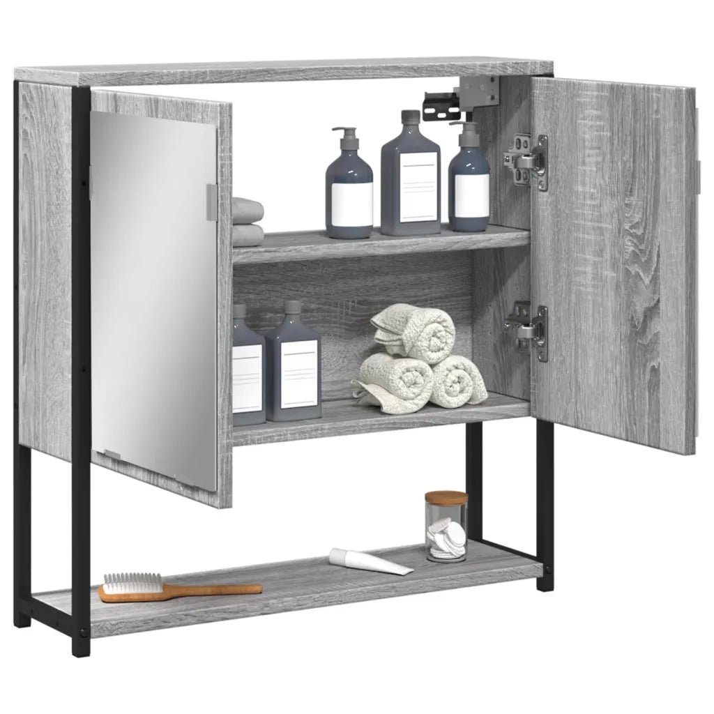 Elegante mobiletto a specchio da bagno a parete 60 x 16 x 60 cm pratico contenitore in legno composito grigio 02_0049426