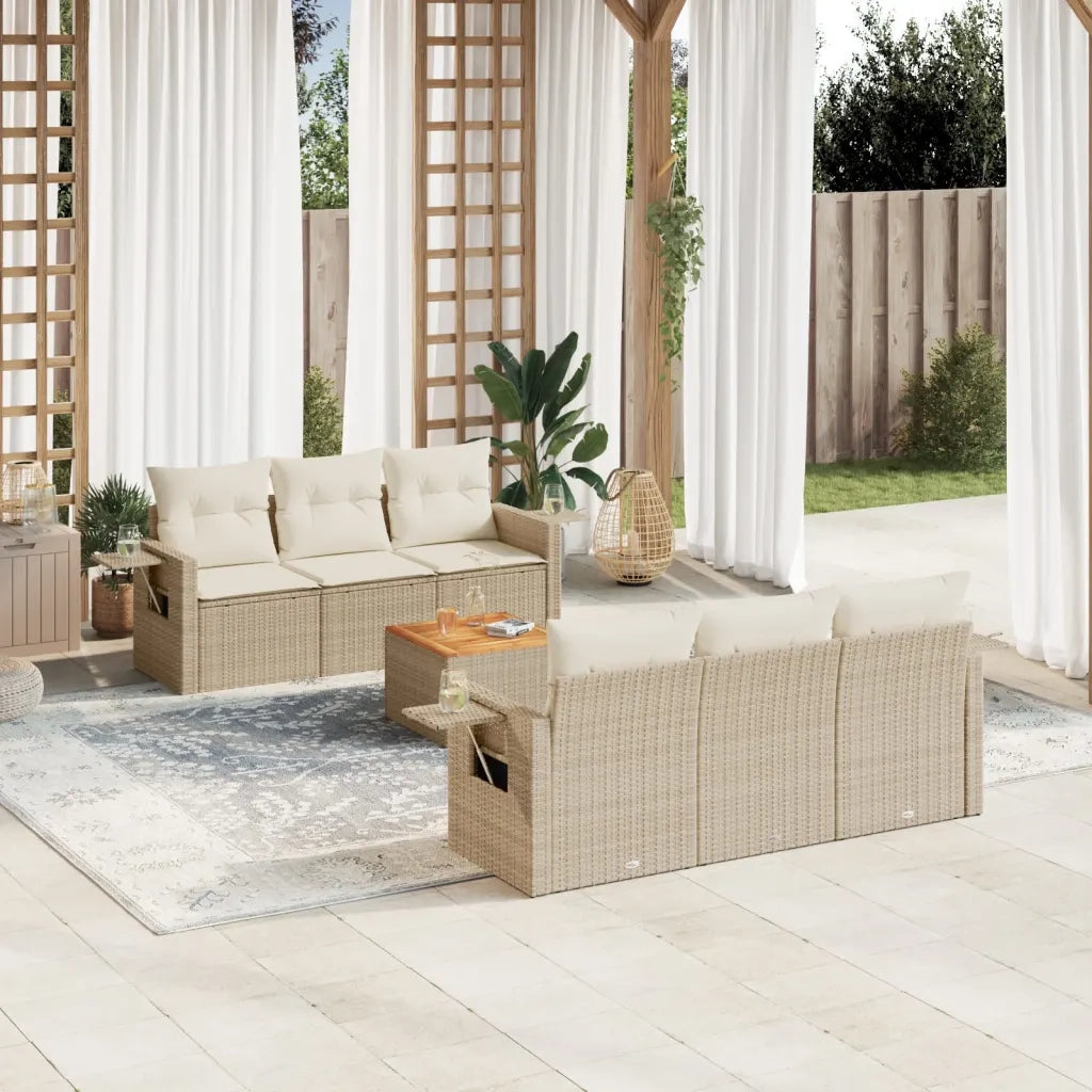 Set Divani da Giardino 7 pz con Cuscini Beige in Polyrattan 3256786