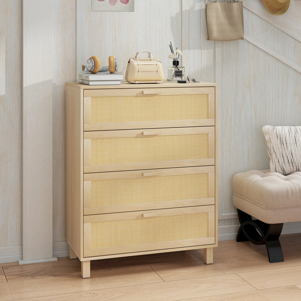 Cassettiera 4 Cassetti in Rattan ¨C zephmum ¨C 80x40x103 cm MDF Effetto Legno Chiaro