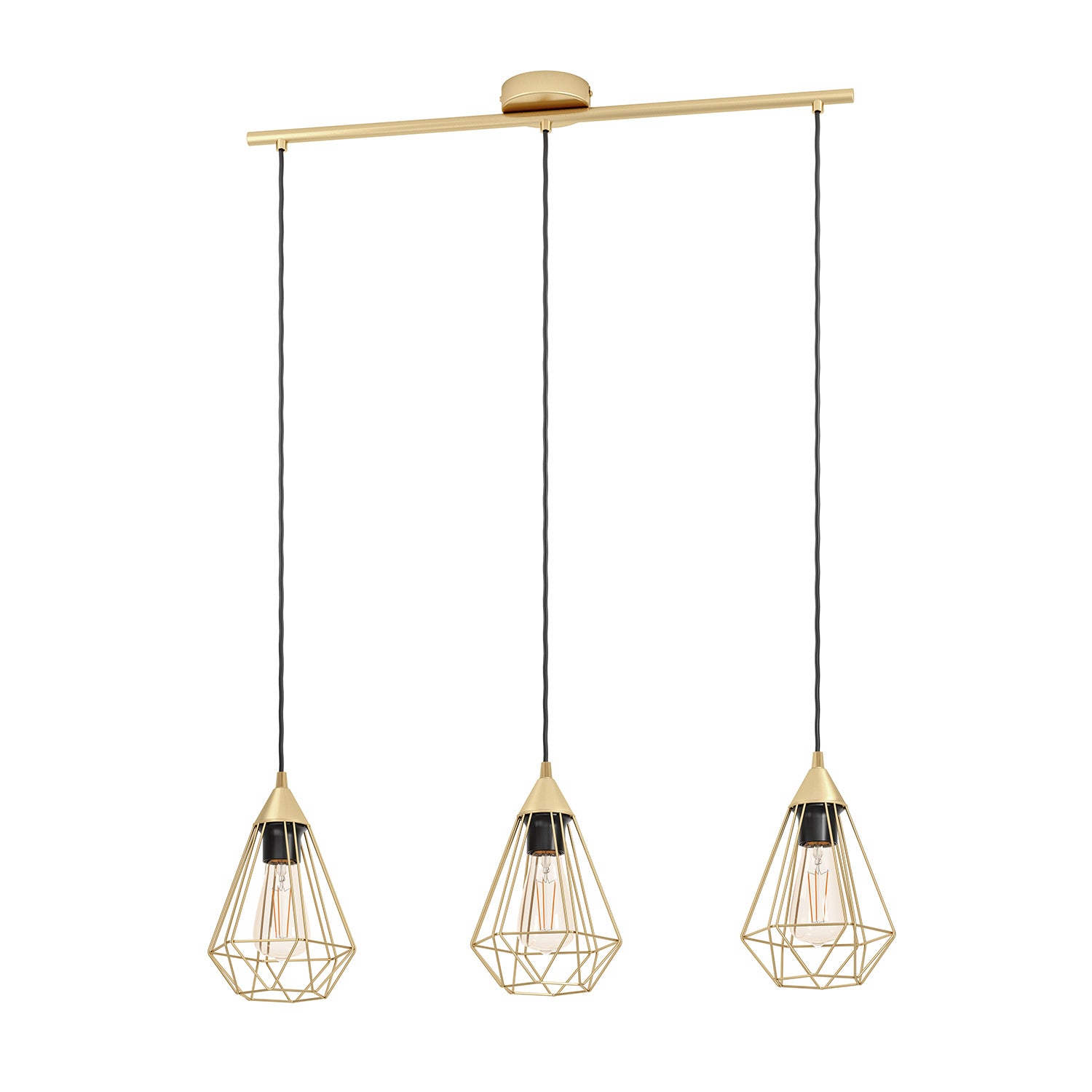 Lampadario Vintage Tarbes Acciaio Ottone Spazzolato 3 Luci E27