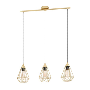 Lampadario Vintage Tarbes Acciaio Ottone Spazzolato 3 Luci E27