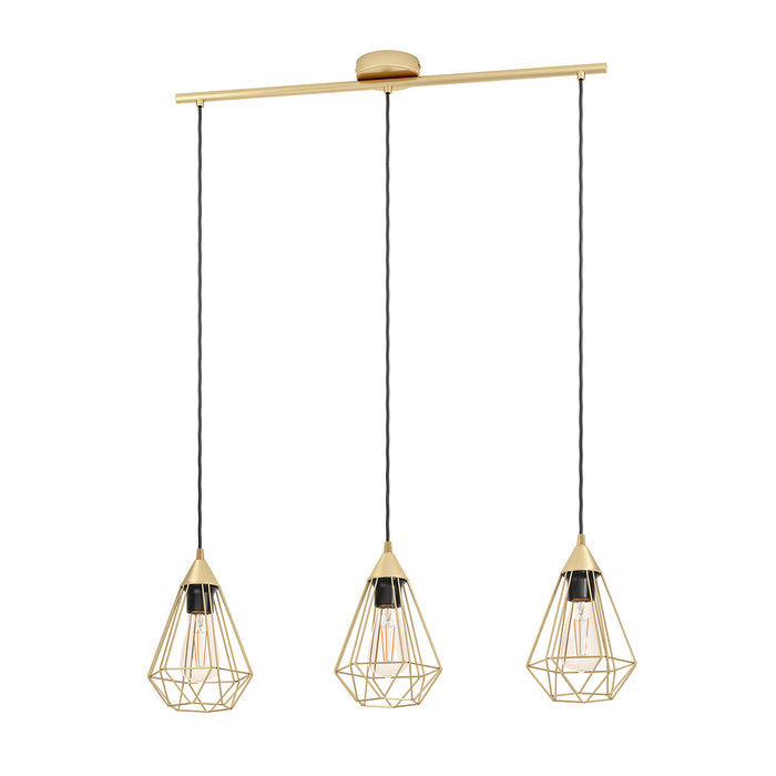 Lampadario Vintage Tarbes Acciaio Ottone Spazzolato 3 Luci E27