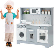 Cucina Giocattolo per Bambini, Cucina per Bambini in Legno con Forno, Microonde, Telefono, Distributore d'Acqua, Lavello e Rubinetto, con Luci e Suoni Realistici, per bambini 3+ Anni