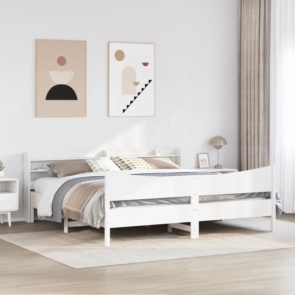 Giroletto con Testiera Bianco 200x200 cm Legno Massello di Pino 3307033