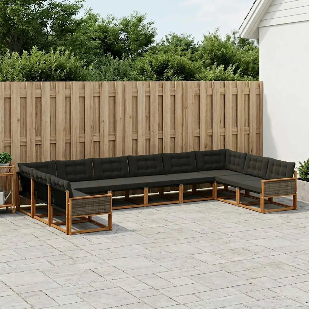 Set di divani da esterno con cuscino 10 pcs Naturale e Nero 3381708