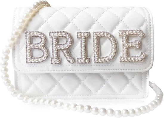 Borsa in pelle bianca con collana di perle, avancassa da regalo per matrimonio di anniversario