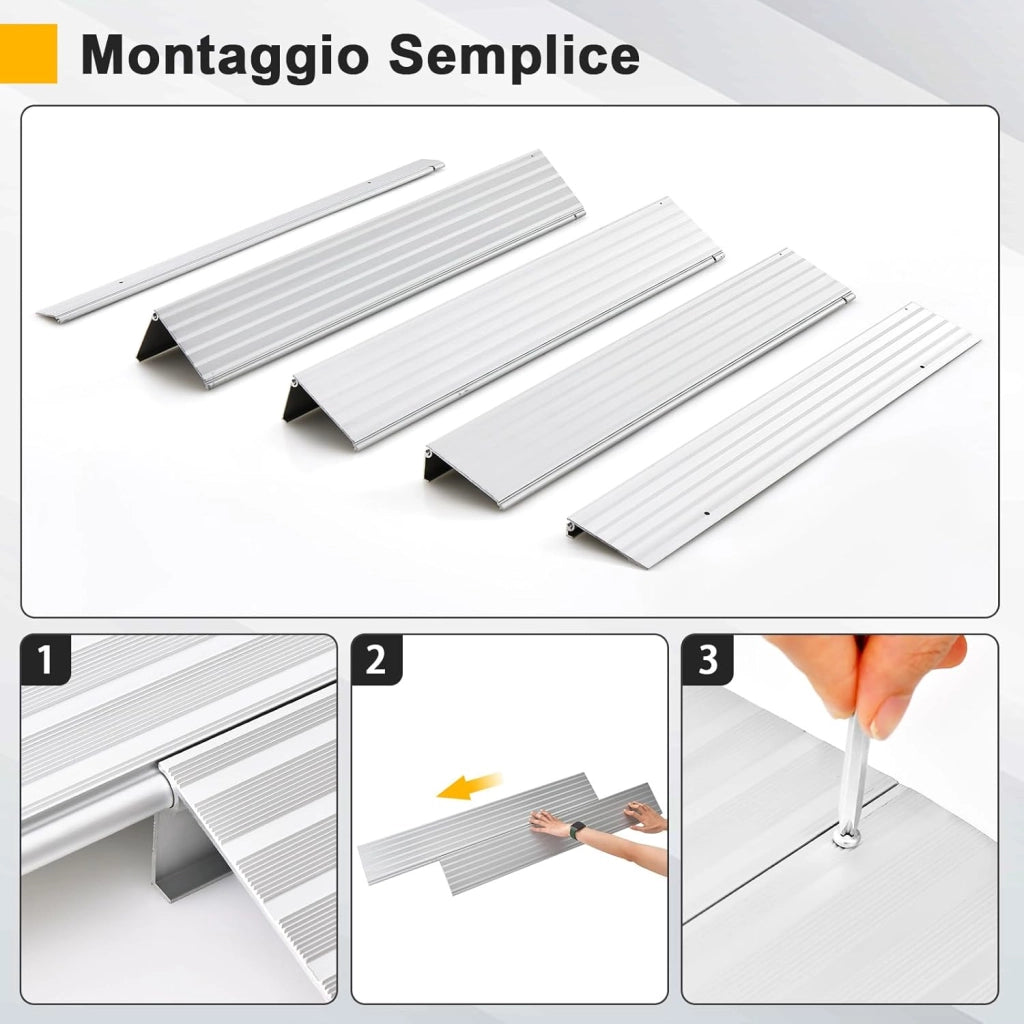 Rampa per Soglia Porta, Rampa d'Accesso in Alluminio con Altezza Regolabile, Superficie Antiscivolo, Portata 317 KG (10,5 cm)